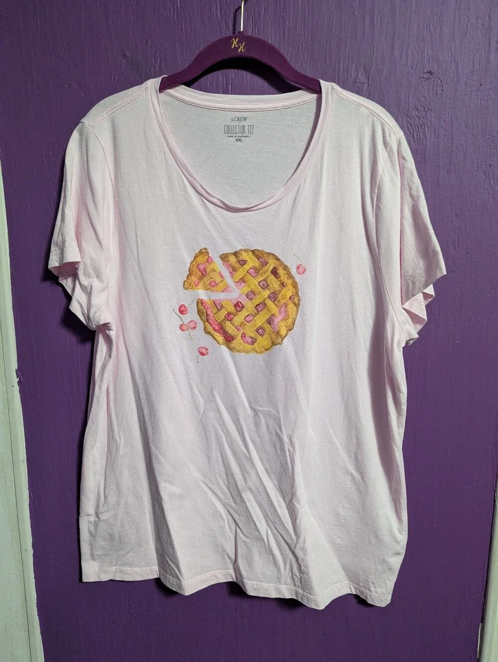 14. J. Crew Pink Cherry Pie Short Sleeve Graphic Collector Tee XXL 16 18